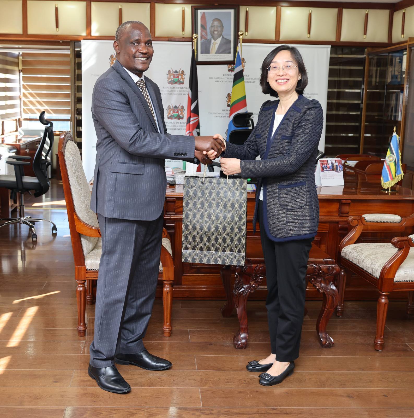 CS Hon. FCPA John Mbadi hosted the Chinese Ambassador to Kenya, H.E. Guo Haiyan, who was accompanied by Mr.Lu Hao Minister of the Development Research Centre of the State Council and the President of China International Knowledge Development (CIKD)