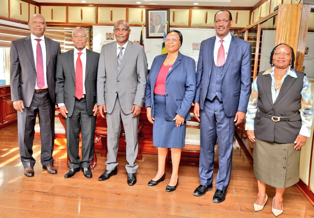 Courtesy call on the National Treasury Cabinet Secretary, Hon. FCPA John Mbadi by he Kenya Methodist University (KeMU) Chair of the Board of Trustees, Rev. Prof. Samuel Kobia, together with Rev. Catherine Mutua, Chairperson of the University Council; Vice-Chancellor, Rev. Prof. John Kobia Ataya; and Hon. Rachael Ameso, Member of the University Council